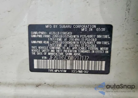 2021 Subaru Crosstrek Sport z USA, uszkodzony, nr VIN JF2GTHSCXMH217172